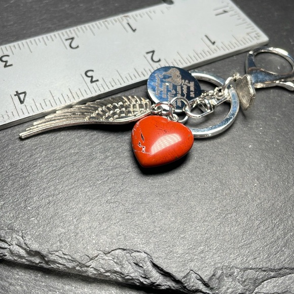Memorial Red River Jasper Heart and Keychain With Memorial Poem Charm - Picture 10 of 12